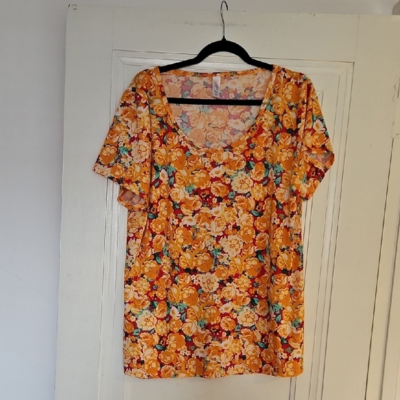 LuLaRoe Floral Orange & Red Top, Short Sleeve, Stretch, Sz XL - Picture 1 of 6